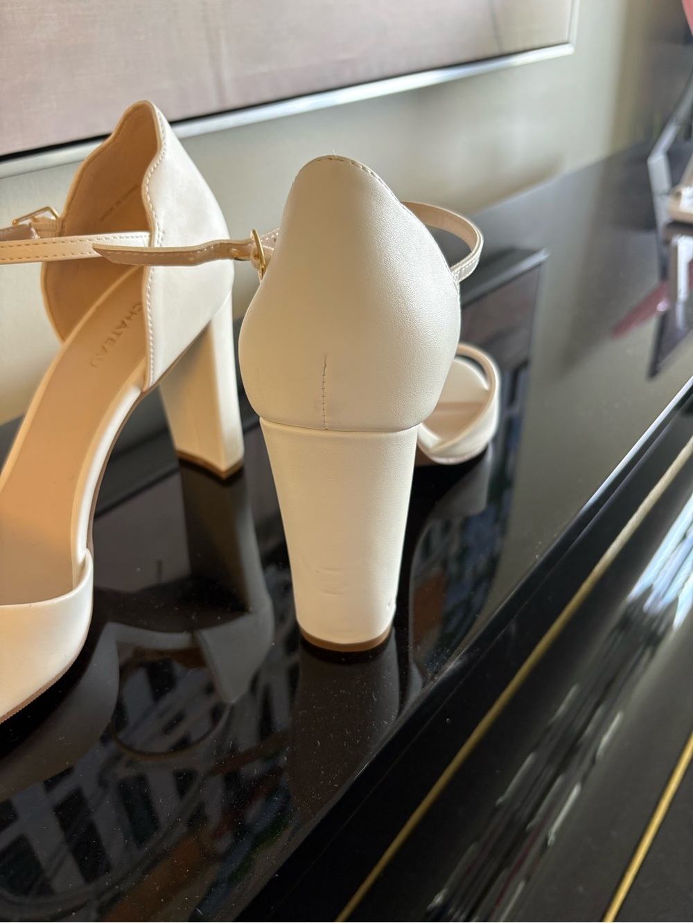 White Open-Toe Ankle-Strap Block Heels - Picture 3 of 4